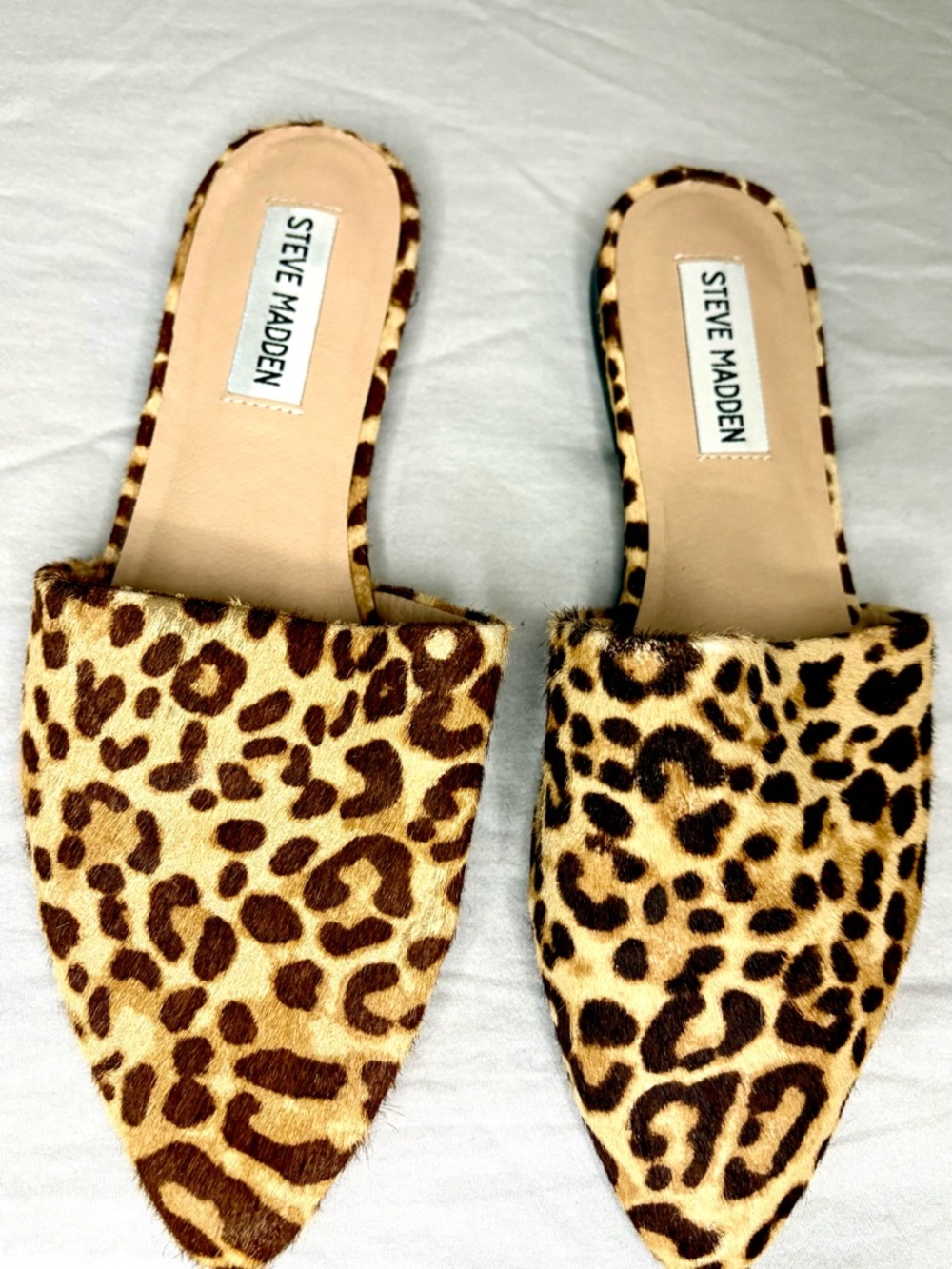 Steve Madden Leopard Calf Hair Mules Pointed Toe Slides Size 7